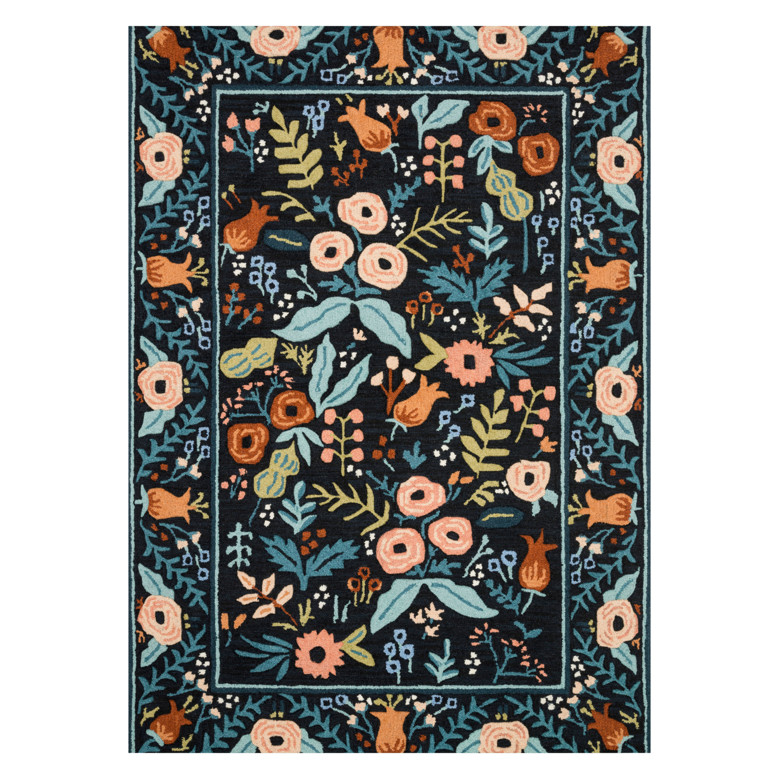 Rifle Paper Co. x Loloi Les Fleurs Black Rug 1-RUGS-wool rugs Loloi