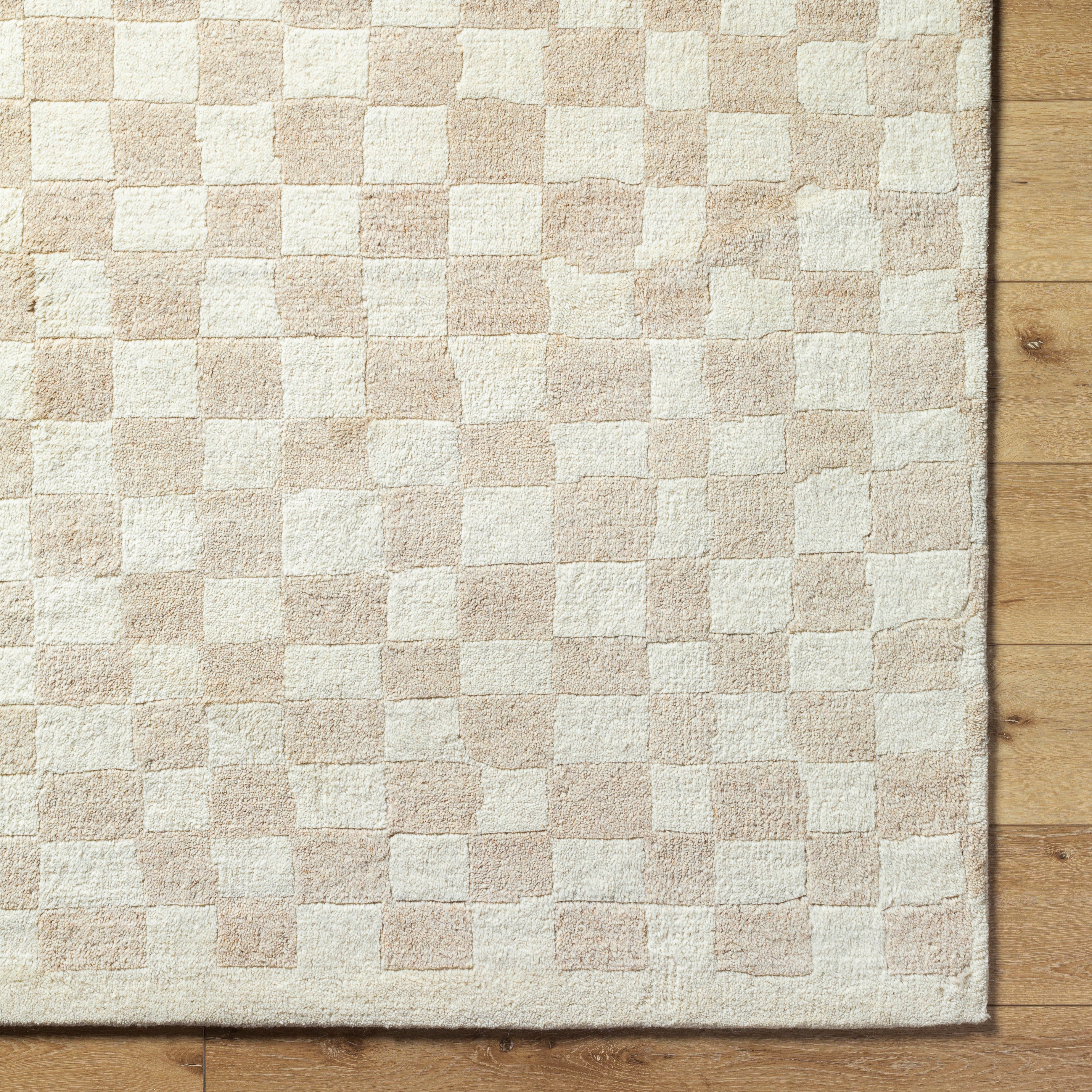 Damian Beige Checkered Rug 0-RUGS - wool Surya