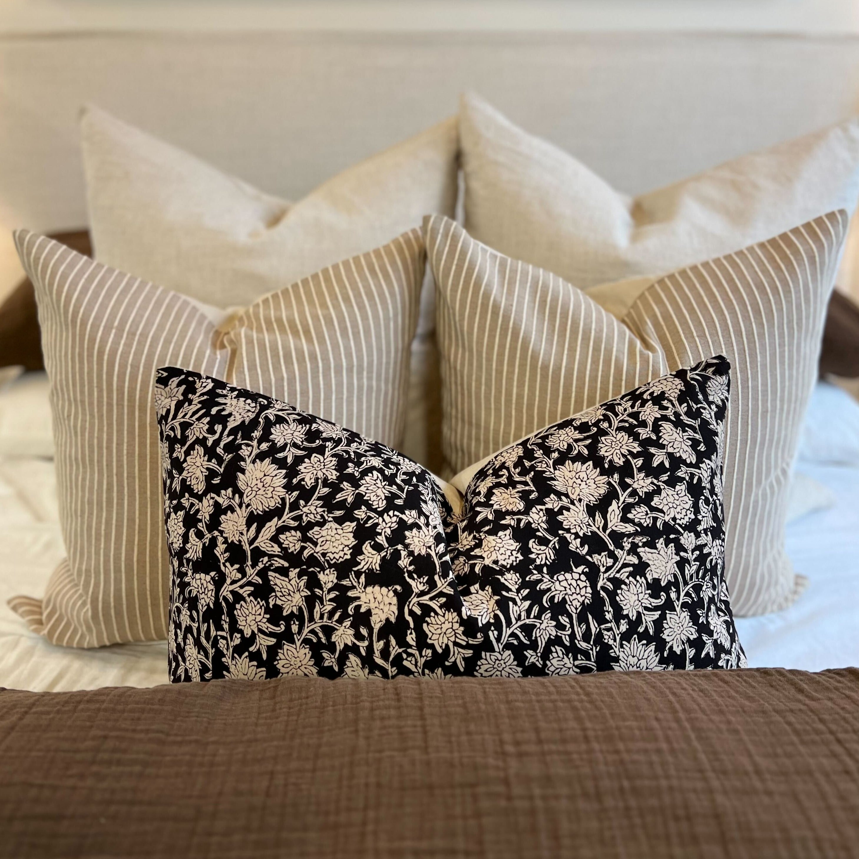 Mica Floral Pillow Cover 00-1 - PILLOWS - block print - neutral Rug & Weave Pillows