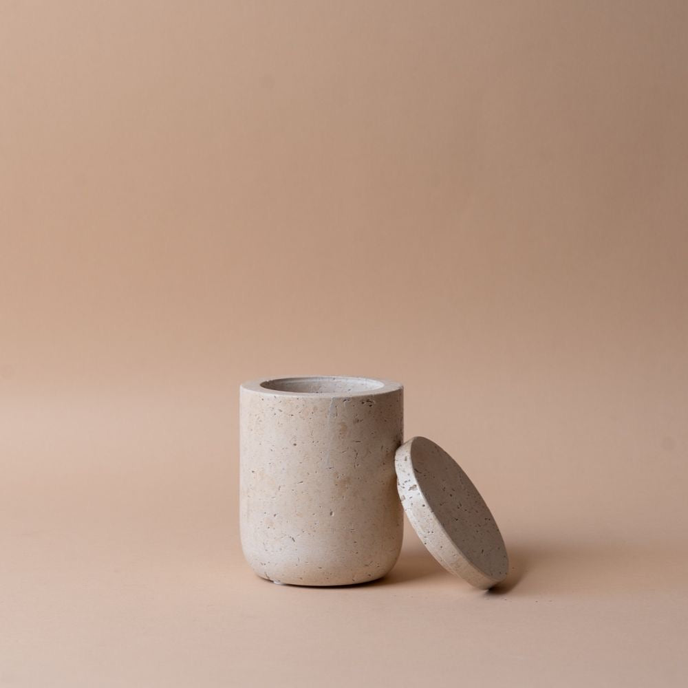 Holiday Gifting Bundle | Plush Throw, Travertine Jar with Lid & Footed Glass Bowl Rug and Weave