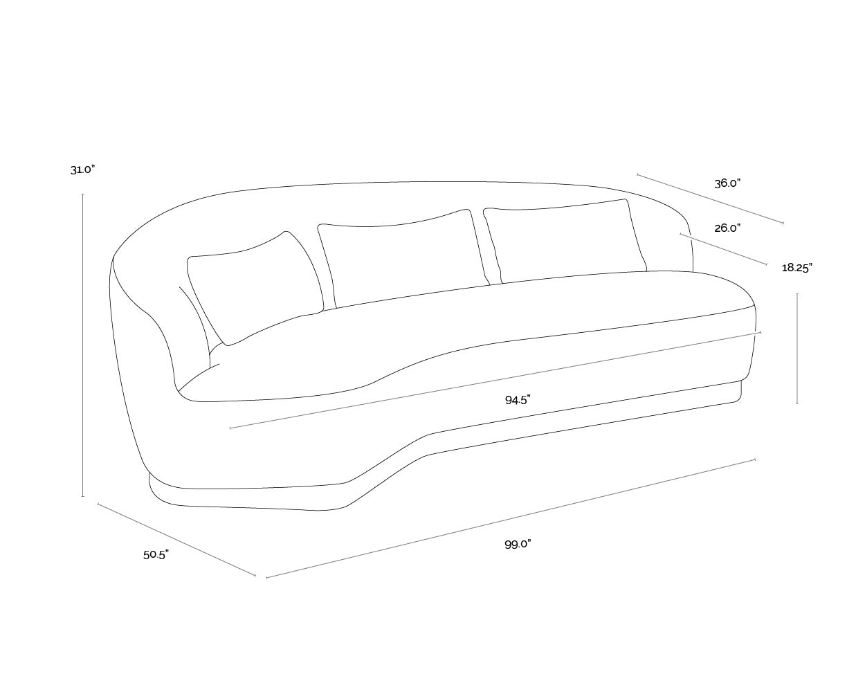 Soray 99" Sofa FURNITURE - sofa Sunpan