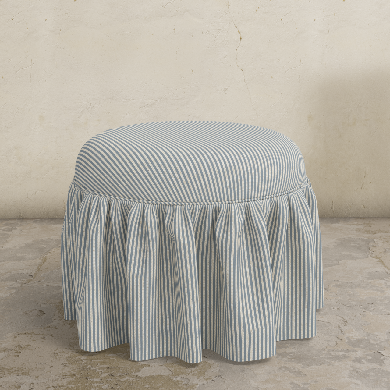 Buttercup Ruffle Ottoman FURNITURE - ottomans Skyline Furniture Chambray Stripe