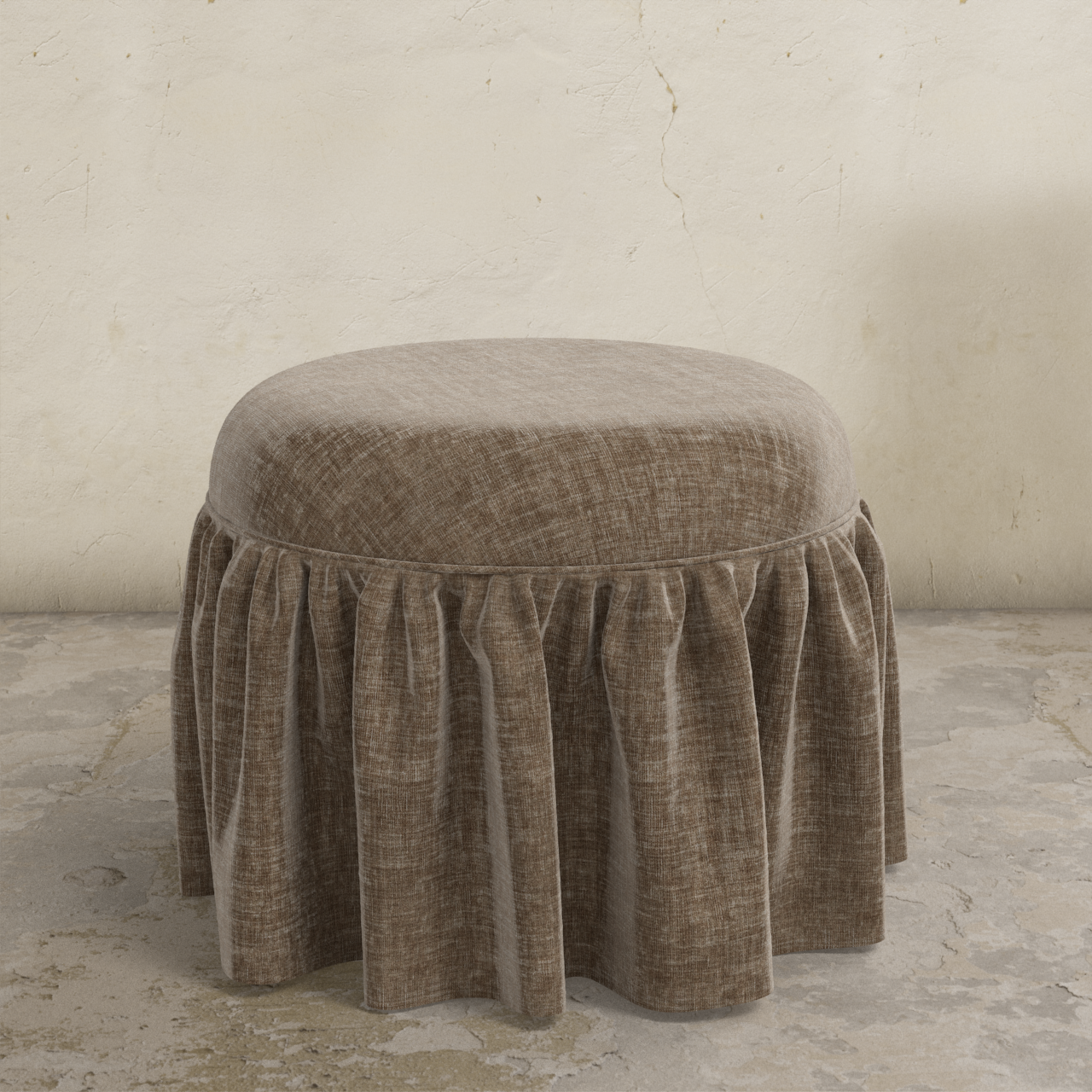 Buttercup Ruffle Ottoman FURNITURE - ottomans Skyline Furniture Distressed Velvet Mocha