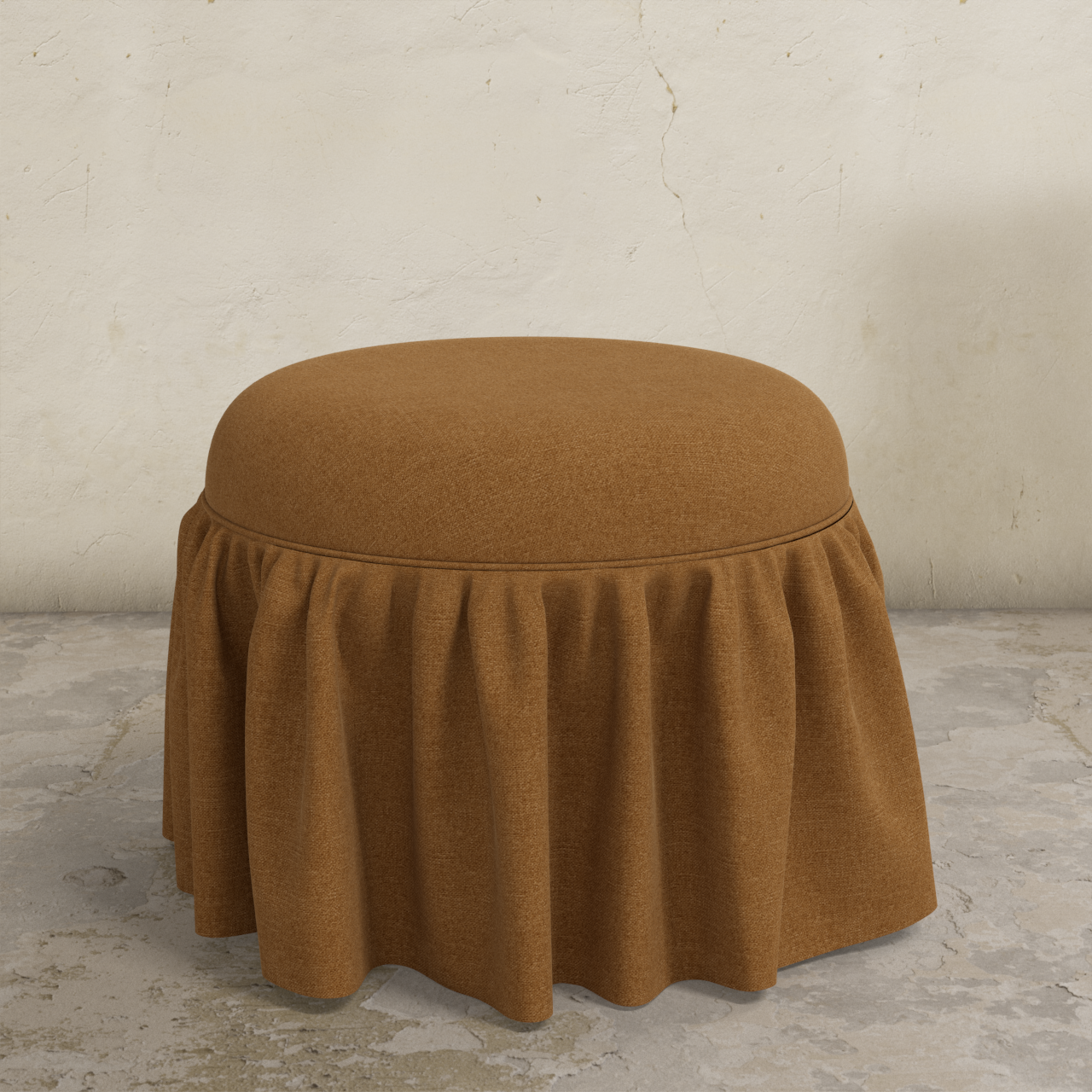 Buttercup Ruffle Ottoman FURNITURE - ottomans Skyline Furniture Textured Linen Amber