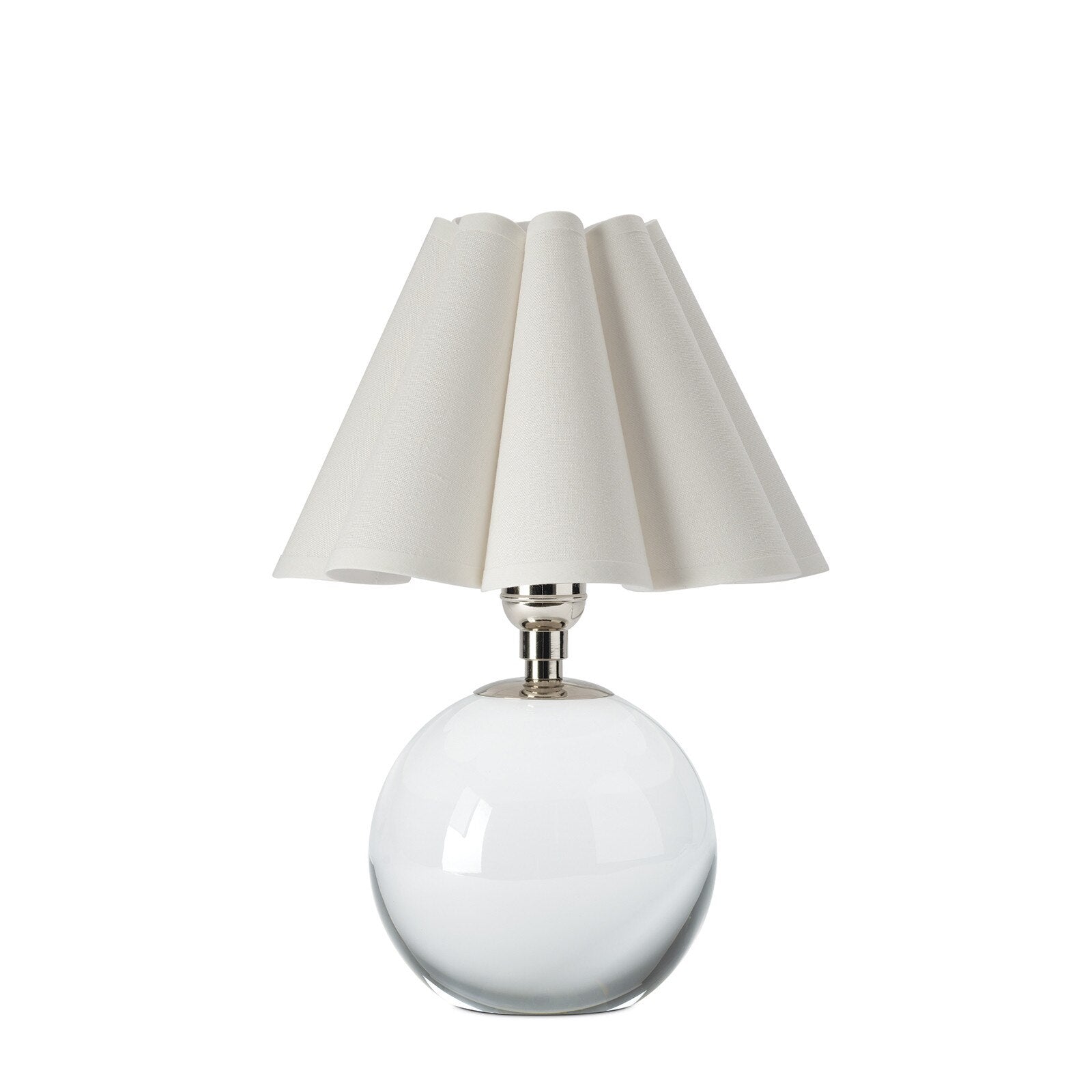 Giorgio Crystal Mini Lamp, Polished Nickel White Scalloped Shade