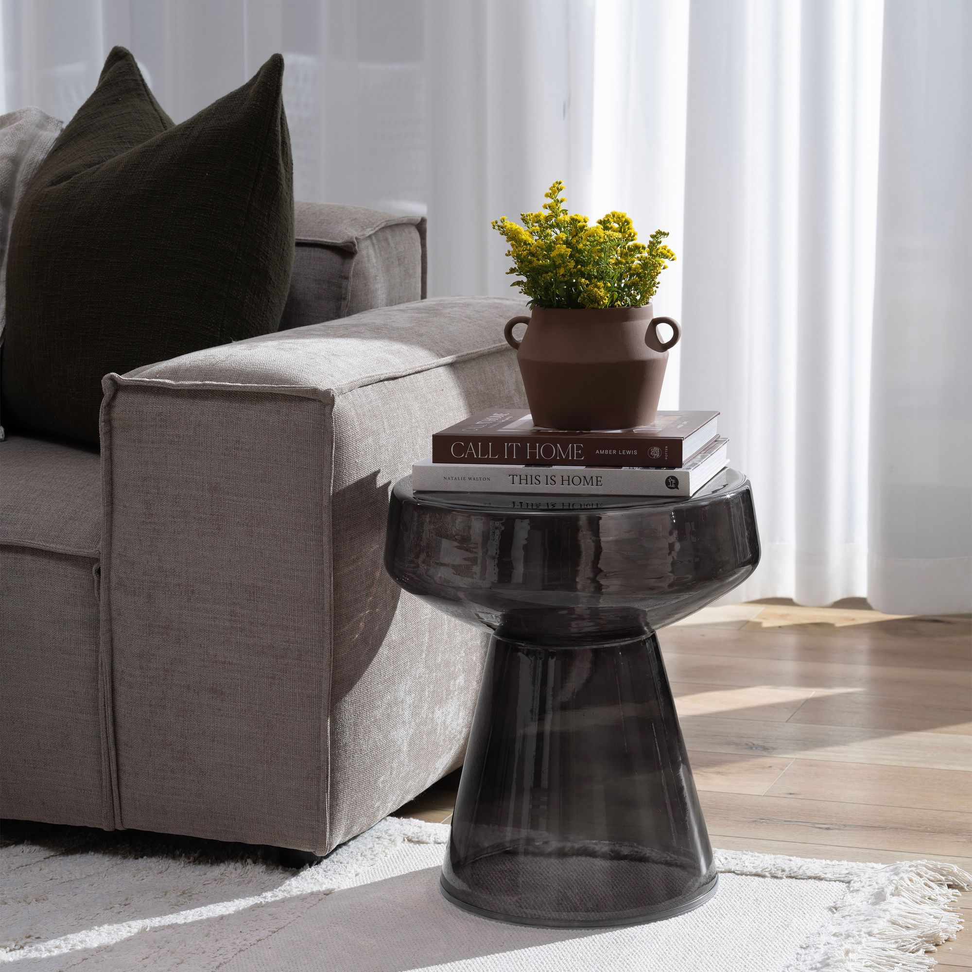 FLOOR MODEL - Livia Tinted Glass Side Table FURNITURE - floor model Renwil