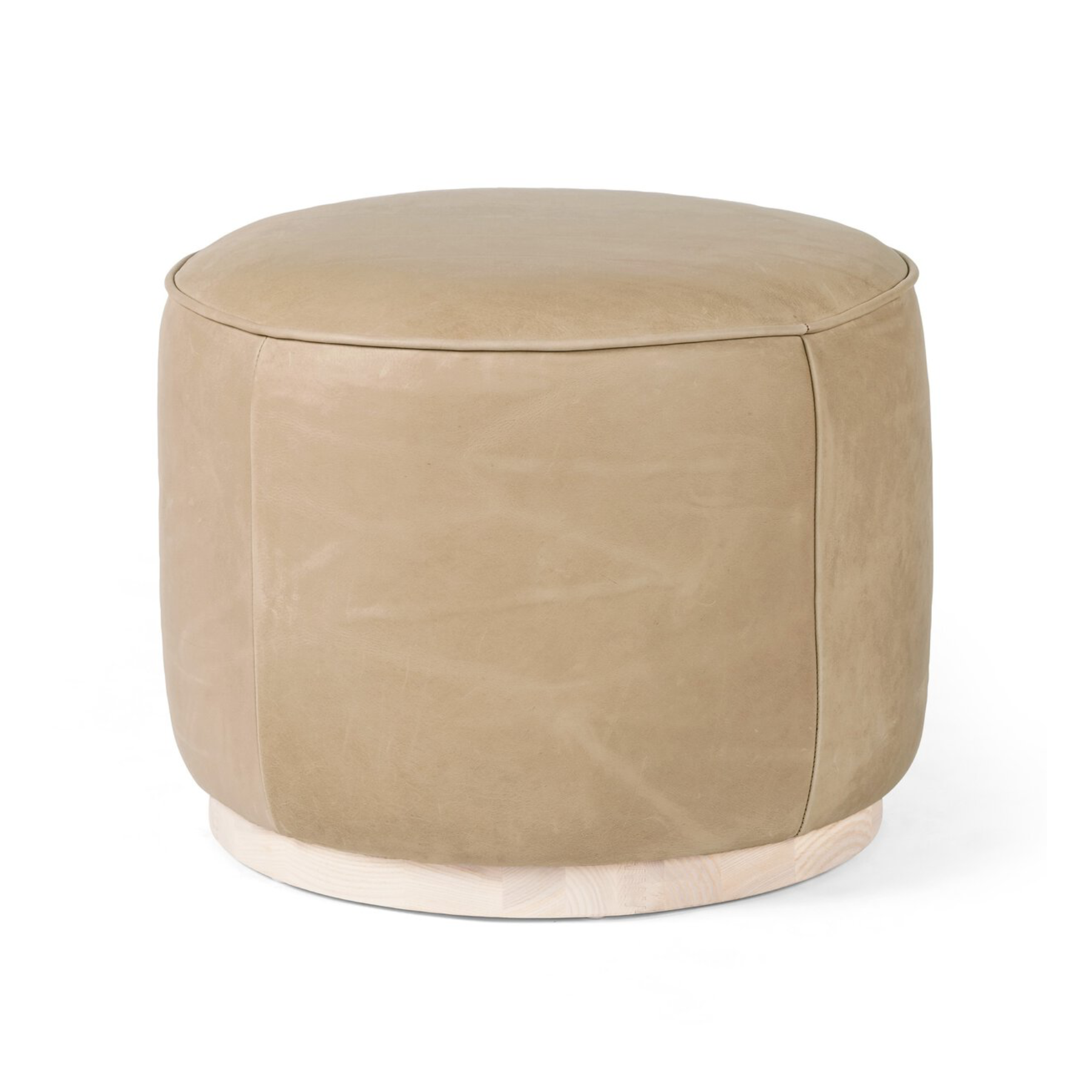 Sinclair Round Ottoman FURNITURE - ottoman Four Hands Harness Burlap