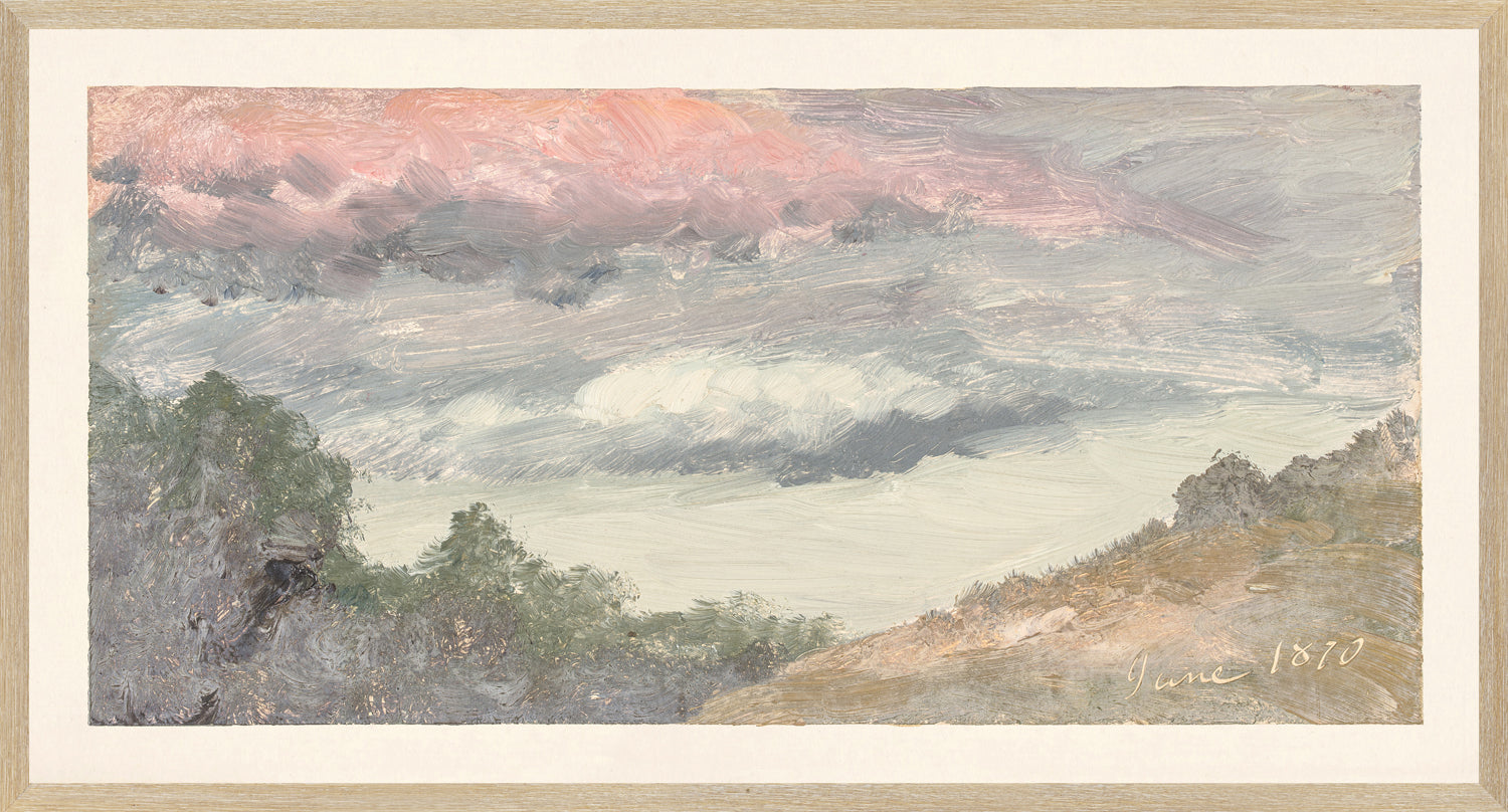 "Hudson River School - Clouds Over Church's Farm 1870" Framed Art Print ARTWORK - framed print Celadon Art Large Glass Framed Light Wood