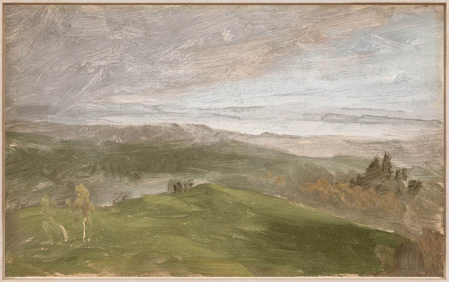 "Hudson River School - Hudson Valley Summer View 1870" Framed Art Print ARTWORK - framed print Celadon Art Large Framed Canvas Light Wood