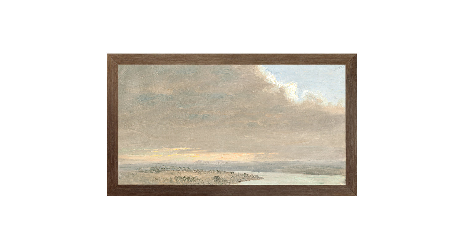 "Hudson River School - Hudson Valley Sunset 1870" Framed Art Print, Small Canvas On Board Dark Wood