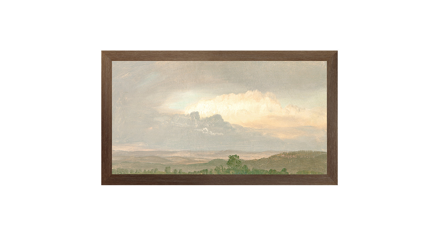 "Hudson River School - Clouds Over the Hills 1865" Framed Art Print, Small Canvas On Board Dark Wood