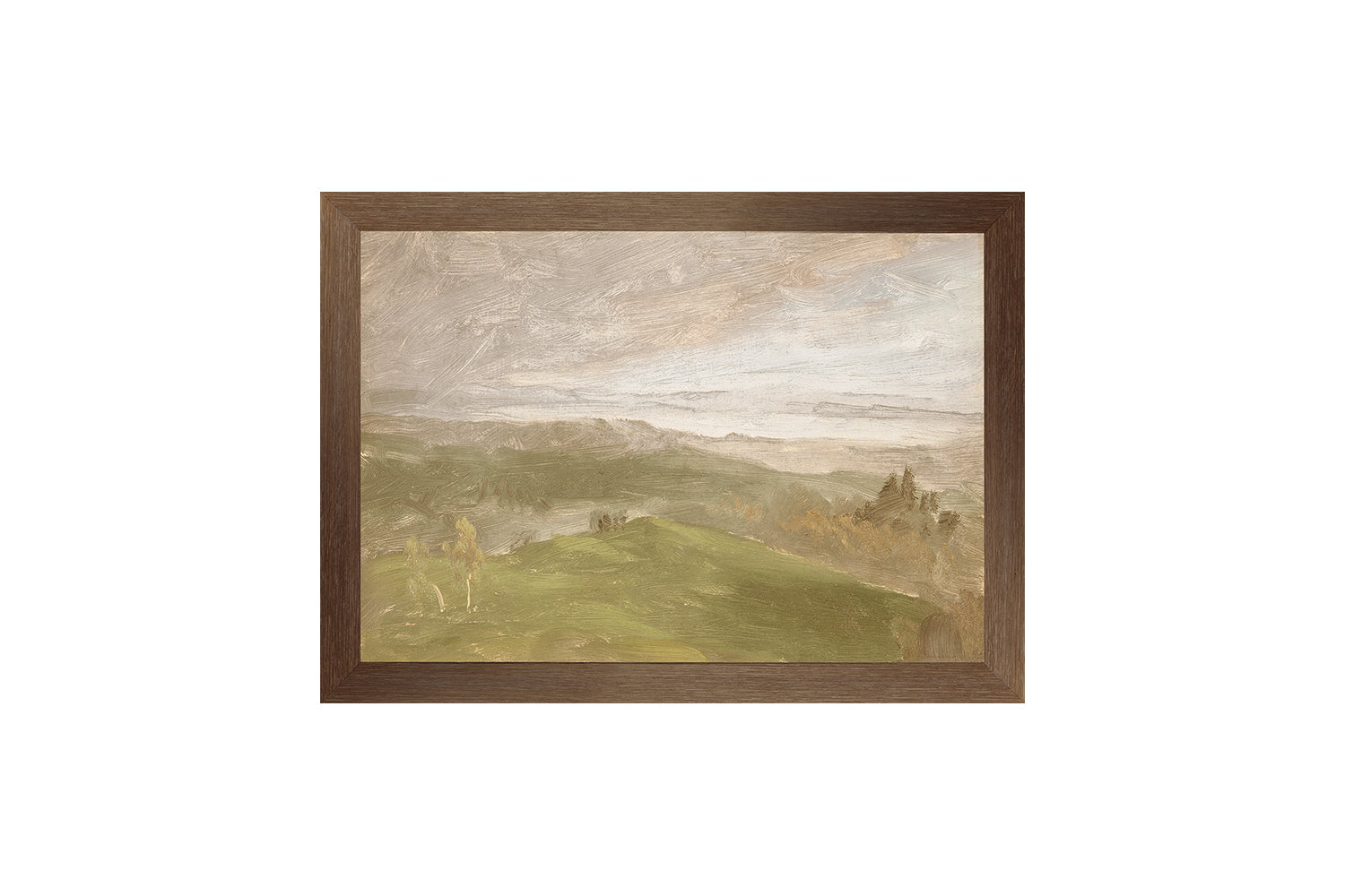 "Hudson River School - Hudson Valley Summer View 1870" Framed Art Print, Small Canvas On Board Dark Wood