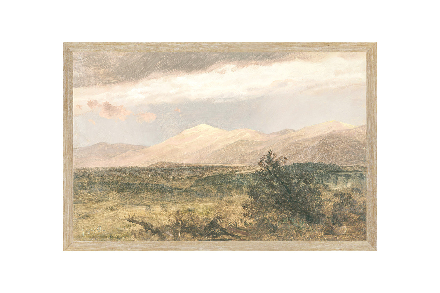 "Hudson River School - Catskills at Sunset 1870" Framed Art Print ARTWORK - framed print Celadon Art Medium Canvas On Board Light Wood