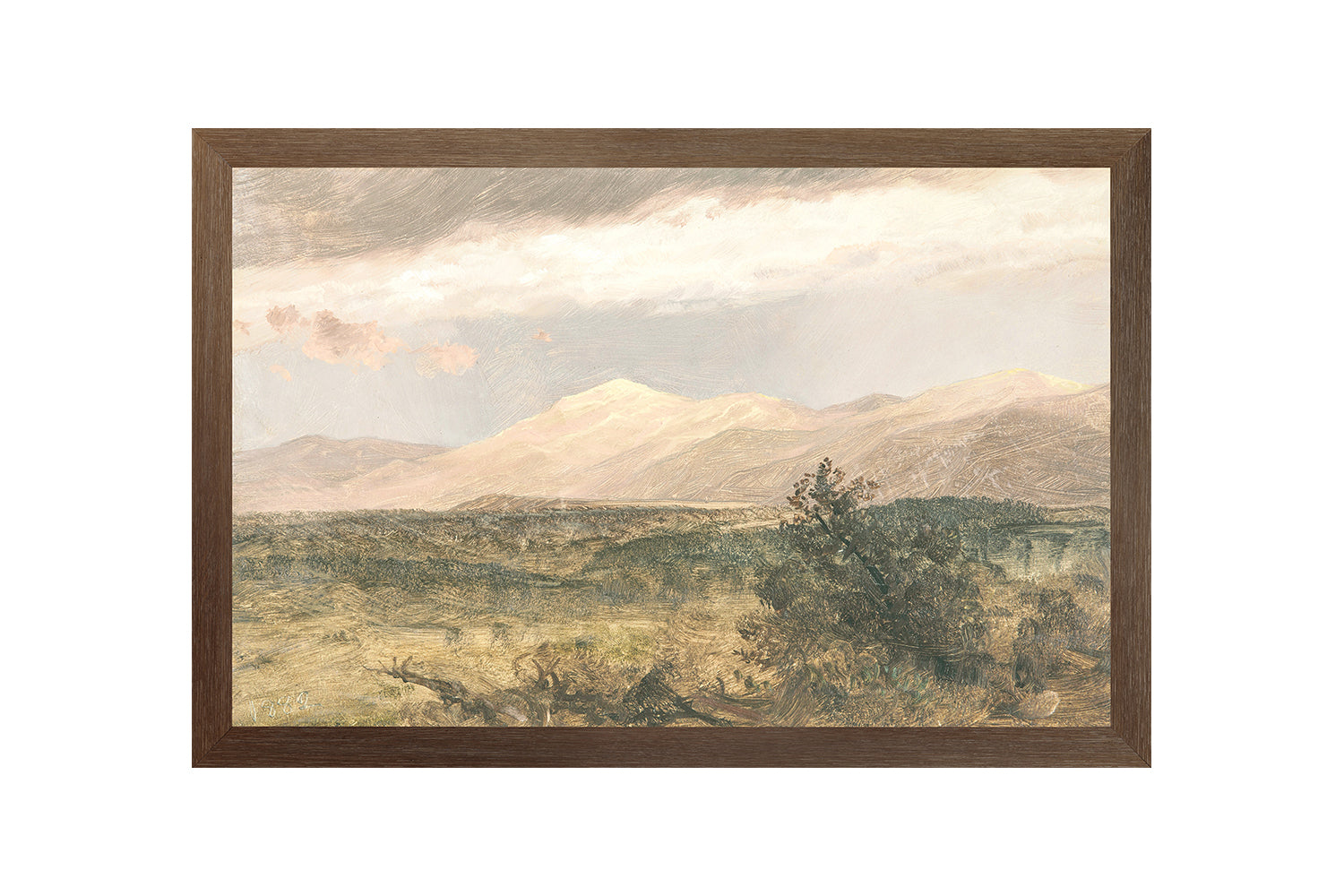 "Hudson River School - Catskills at Sunset 1870" Framed Art Print ARTWORK - framed print Celadon Art Medium Canvas On Board Dark Wood