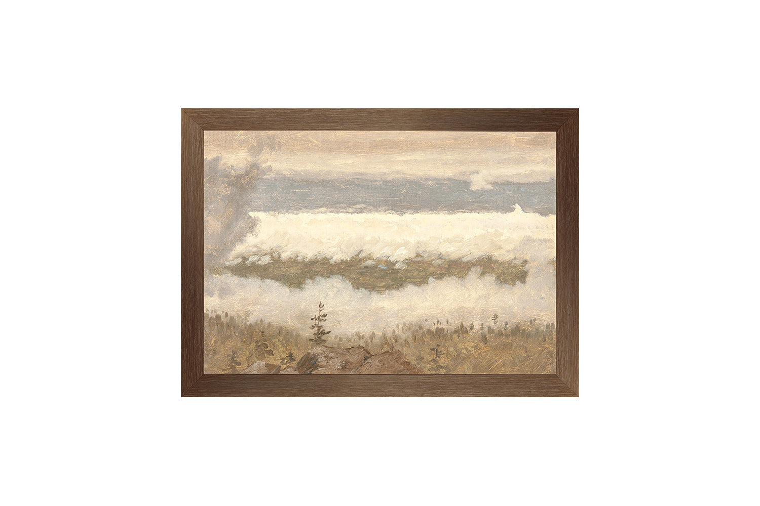 "Hudson River School - Clouds from the Catskills 1870" Framed Art Print, Small Canvas On Board Dark Wood