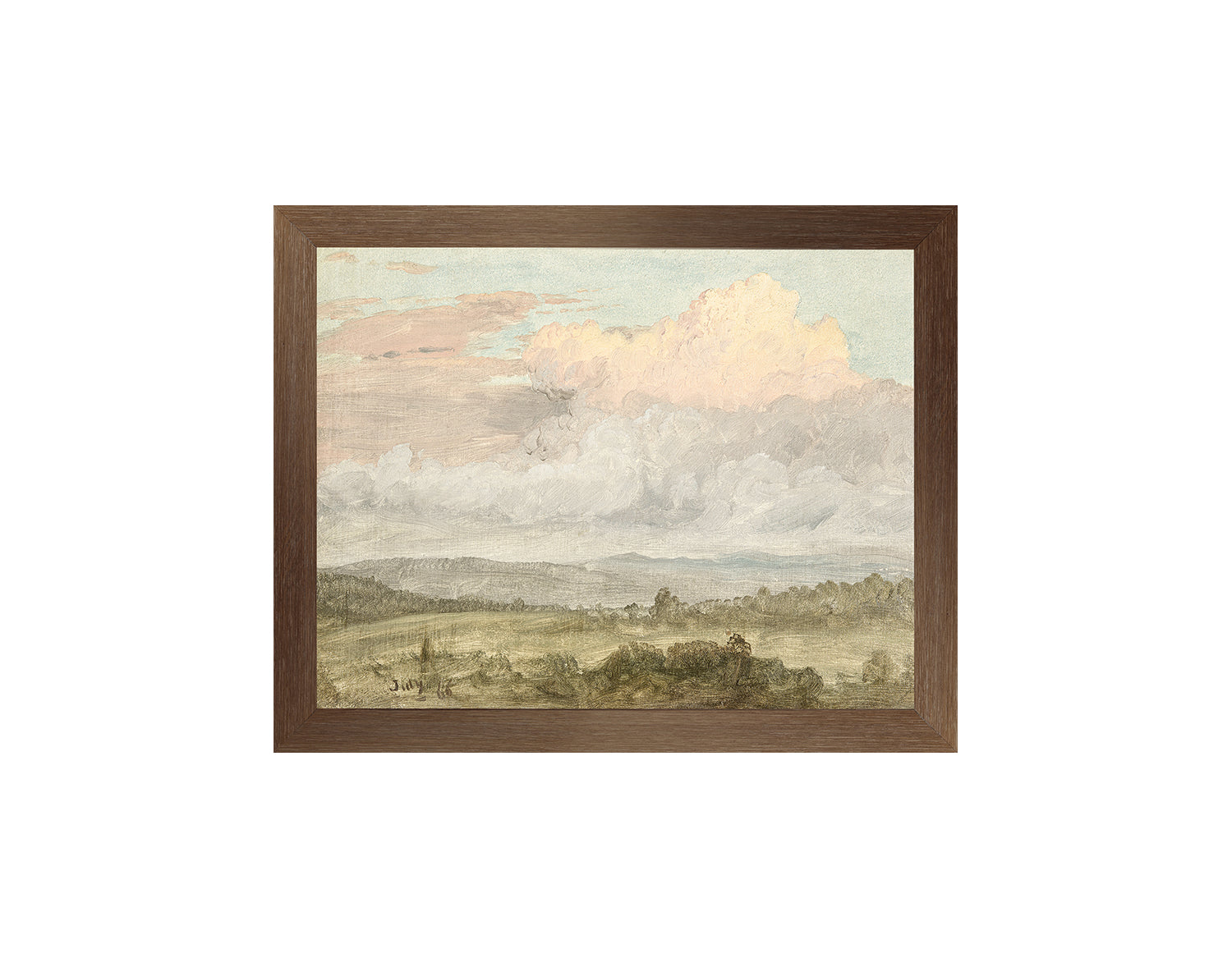 "Hudson River School - Hudson Valley Clouds 1870" Framed Art Print, Small Canvas On Board Dark Wood