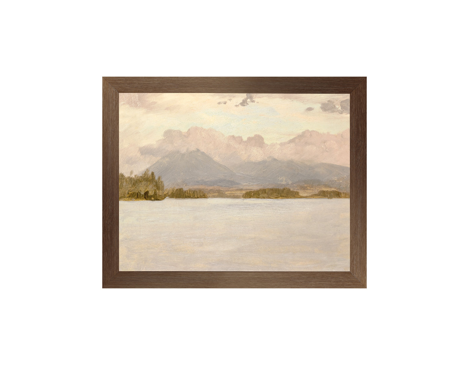 "Hudson River School - Lake Katahdin 1870" Framed Art Print, Small Canvas On Board Dark Wood