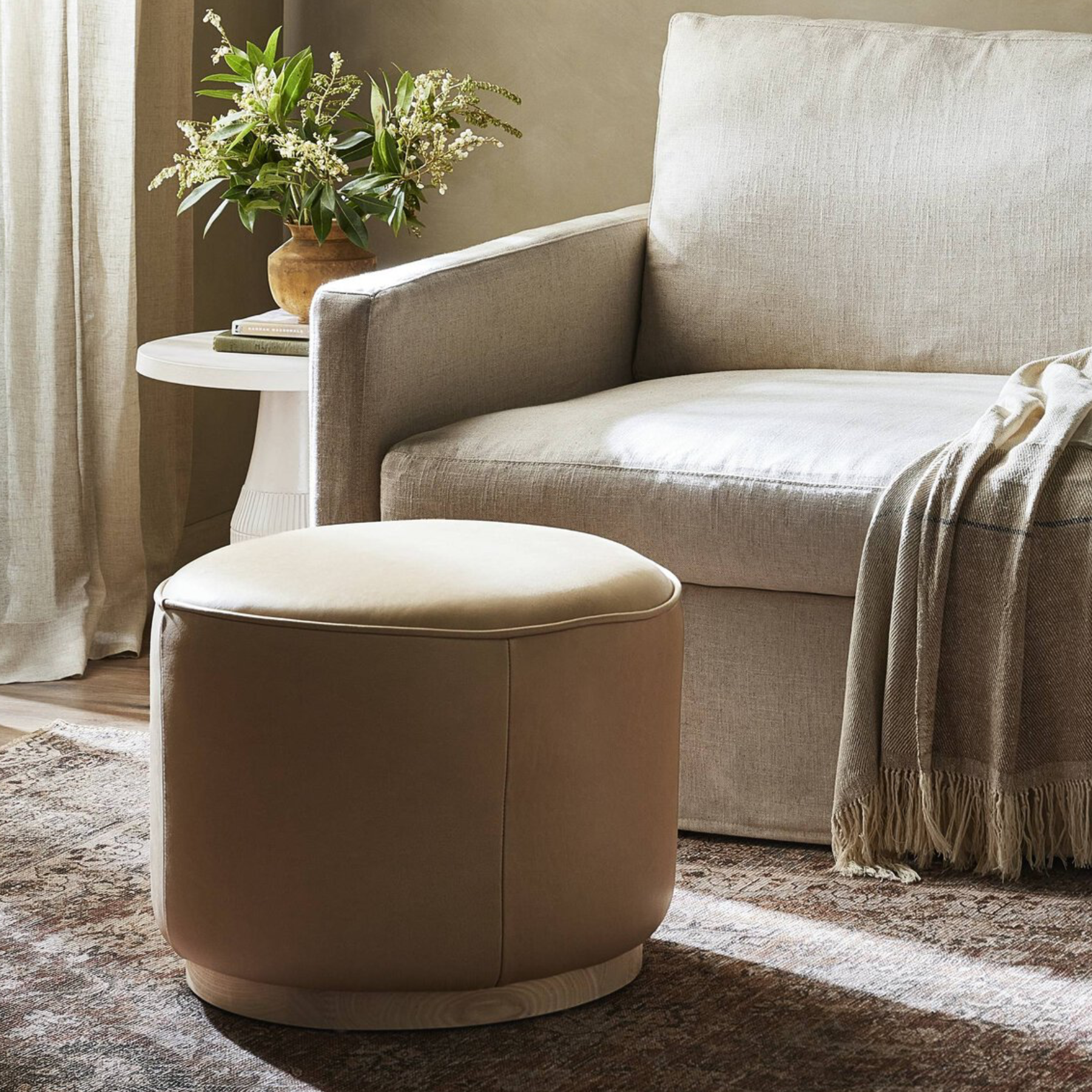 Sinclair Round Ottoman FURNITURE - ottoman Four Hands
