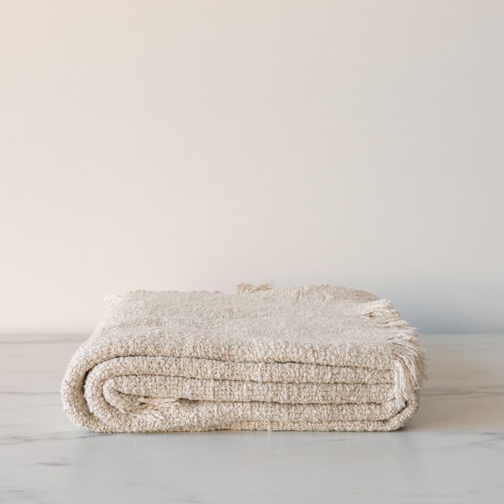 Boucle Throw Blanket with Fringe