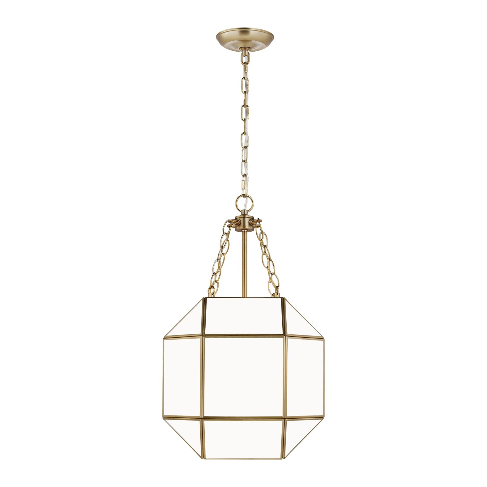 Morrison Small Three Light Lantern LIGHTING - pendant Visual Comfort - Studio Satin Brass White Glass