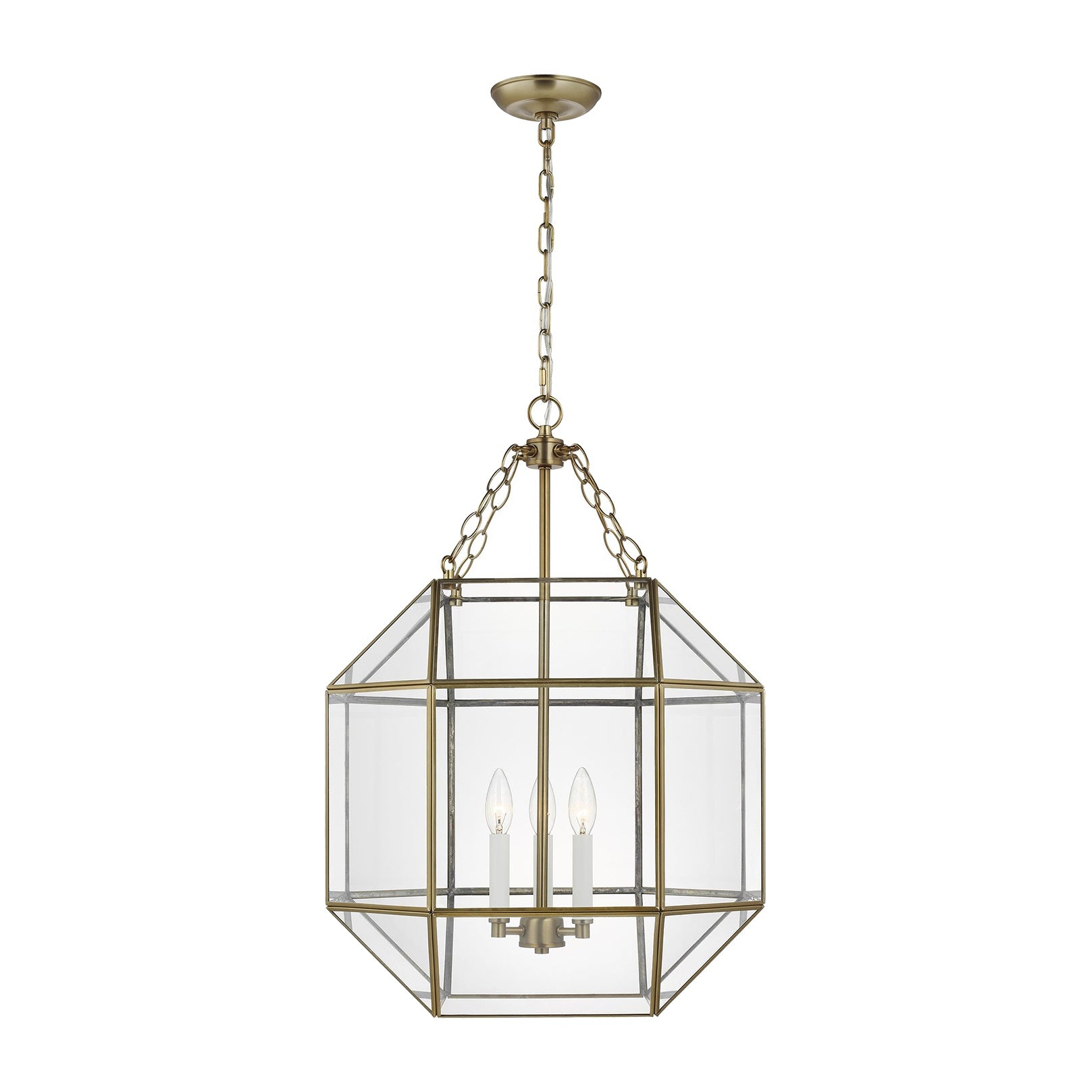 Morrison Medium Three Light Lantern LIGHTING - pendant Visual Comfort - Studio Satin Brass Clear Glass