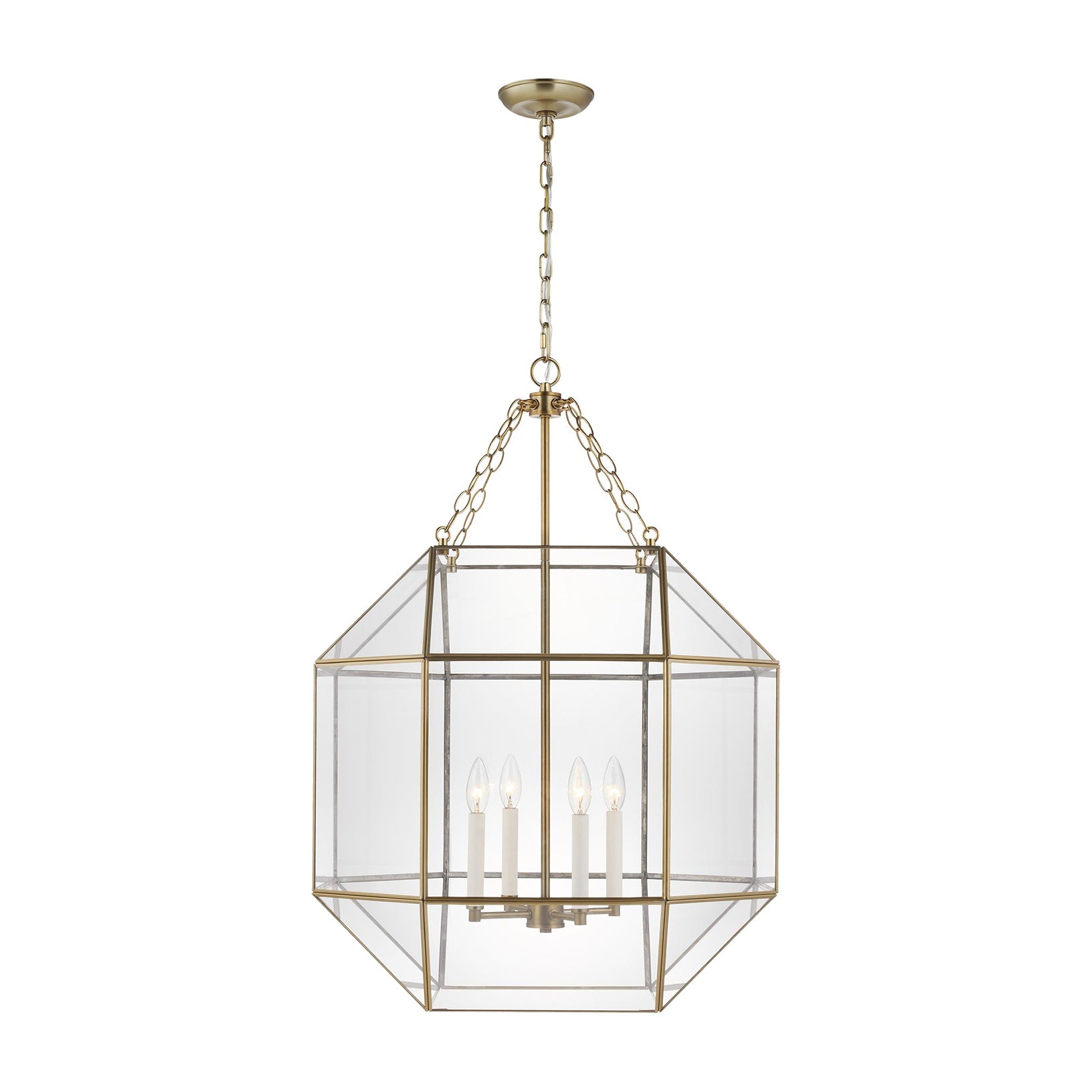 Morrison Large Four Light Lantern LIGHTING - pendant Visual Comfort - Studio Satin Brass Clear Glass