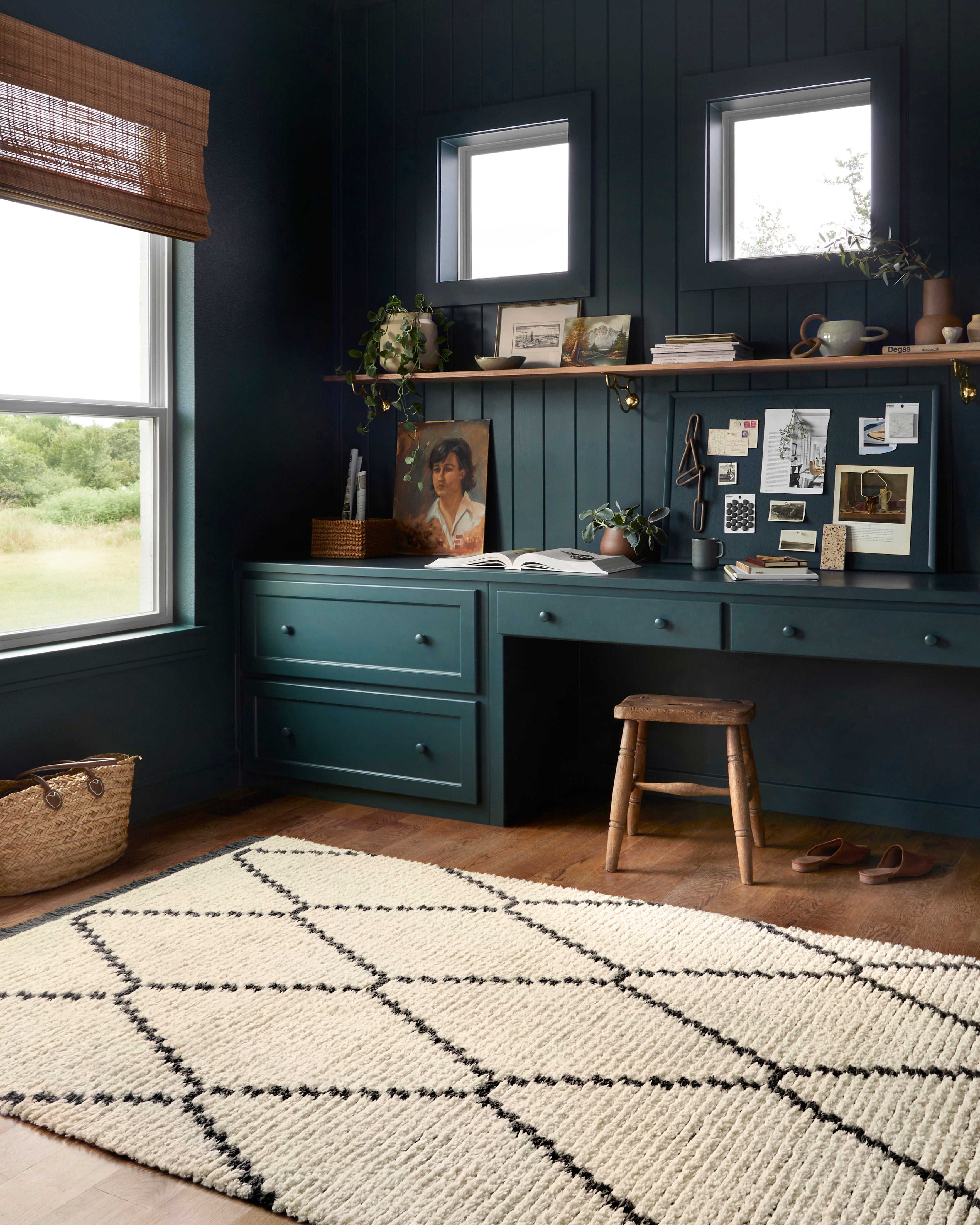 Chris Loves Julia x Loloi Alice Cream / Charcoal Diamond Rug RUGS - patterned Loloi