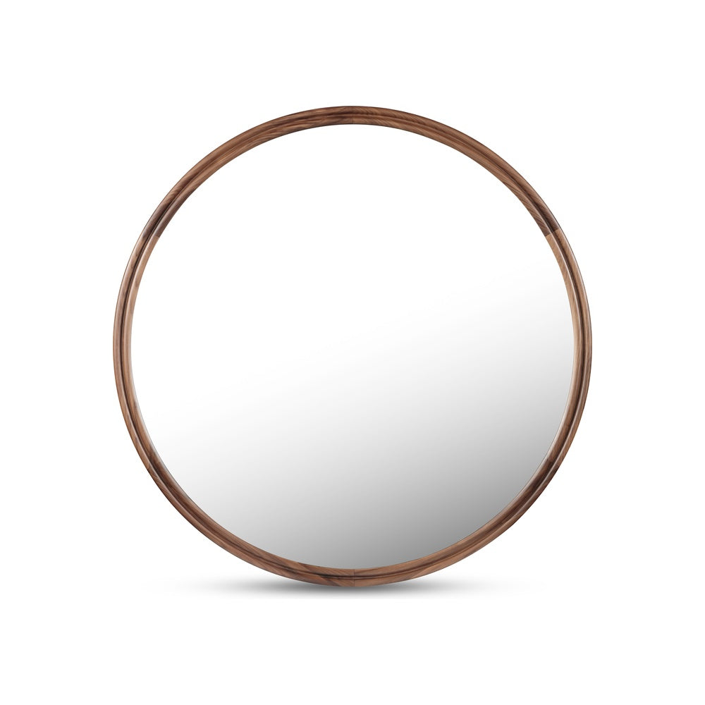 Alban Round Mirror MIRROR - wall mirror Moe's Furniture Walnut Small