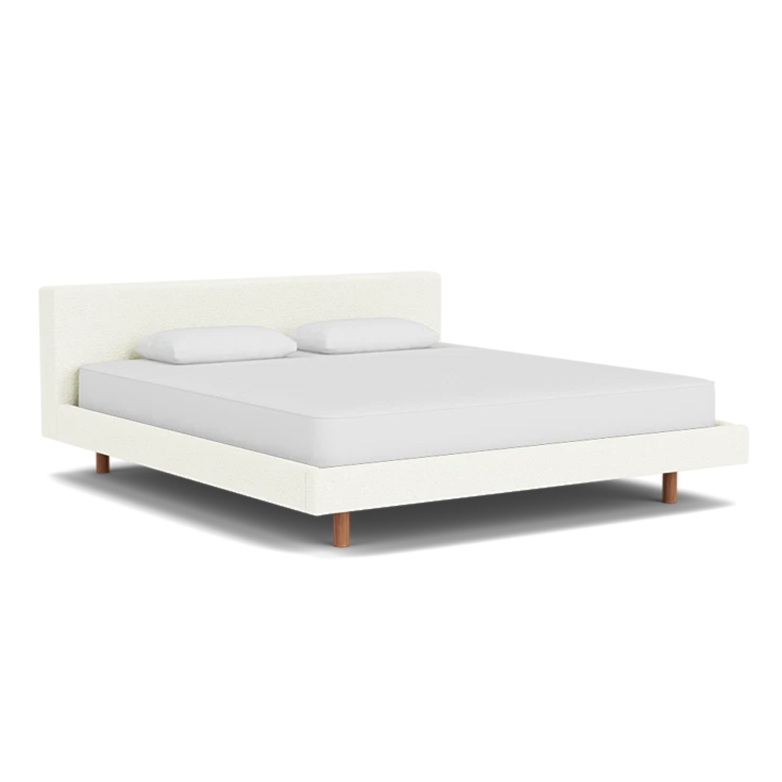 EQ3 Custom Fabric Bento King Bed - Walnut Leg 1 - d - FURNITURE - Custom Beds EQ3 Boucle Cream