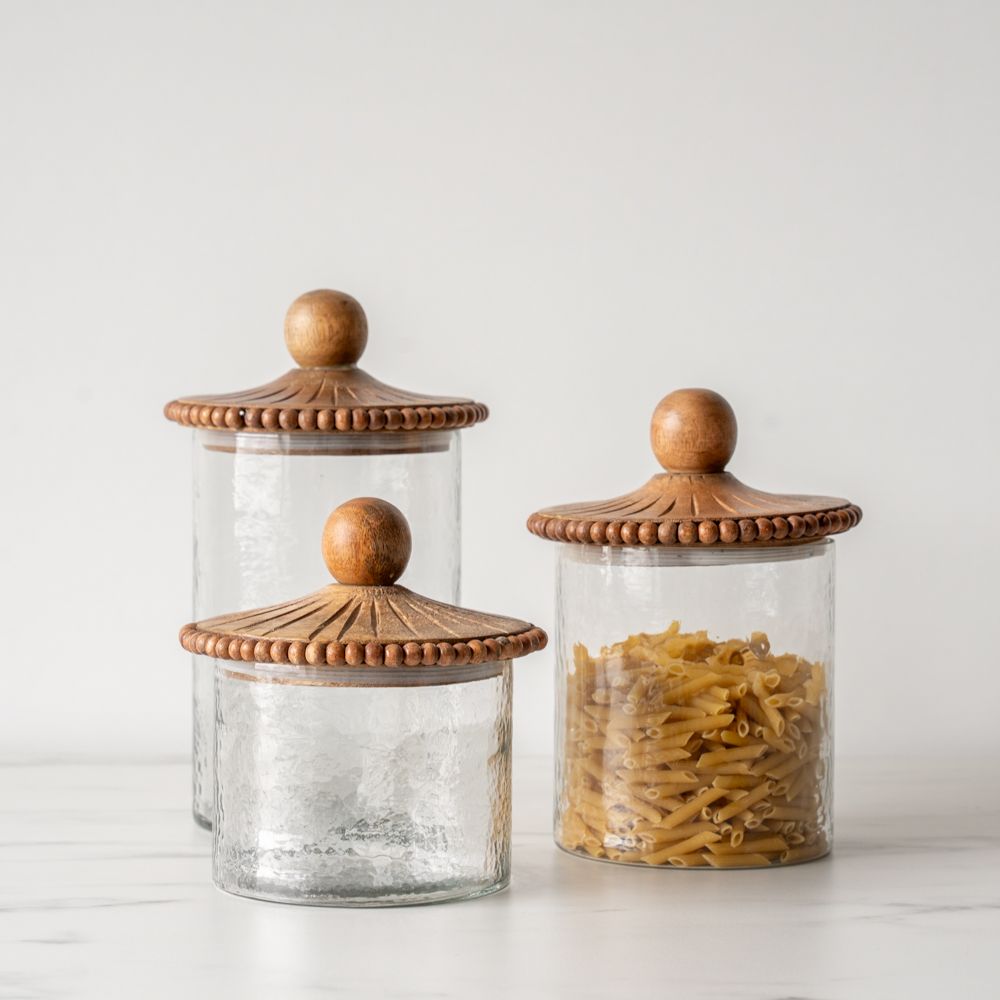 Glass Jar with Beaded Wood Lid