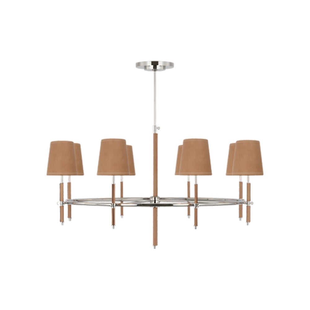 Bryant Wrapped Ring Chandelier LIGHTING - chandelier Visual Comfort - Signature Polished Nickel and Natural Leather 4" x 5.5" x 6" Natural Leather