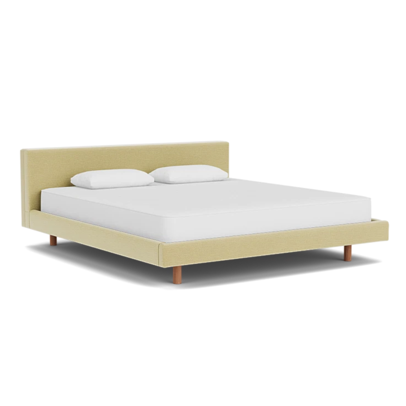 EQ3 Custom Fabric Bento King Bed - Walnut Leg 1 - d - FURNITURE - Custom Beds EQ3 Ceder Yellow