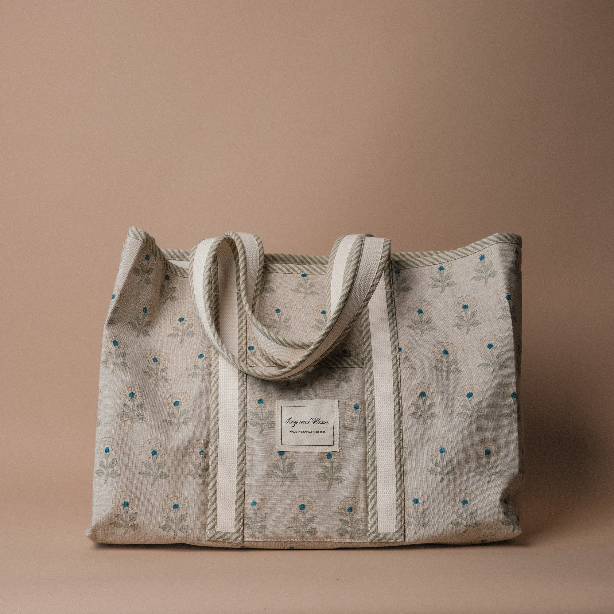 Rug & Weave made Block Print Tote Bag reusable bag Rug and Weave Blue Floral
