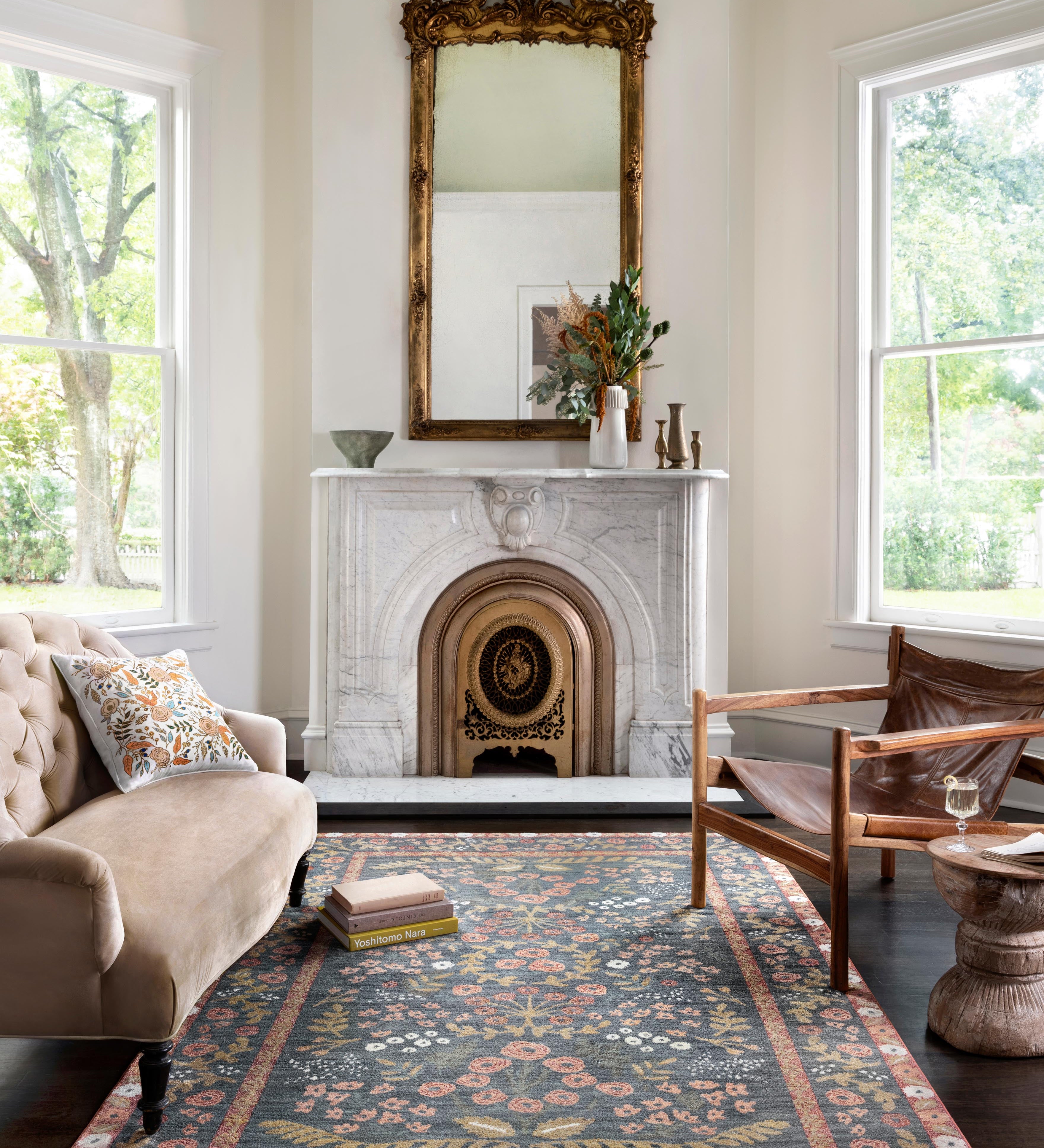 Rifle Paper Co. x Loloi Fiore Navy / Rust Rug RUGS - synthetic Loloi