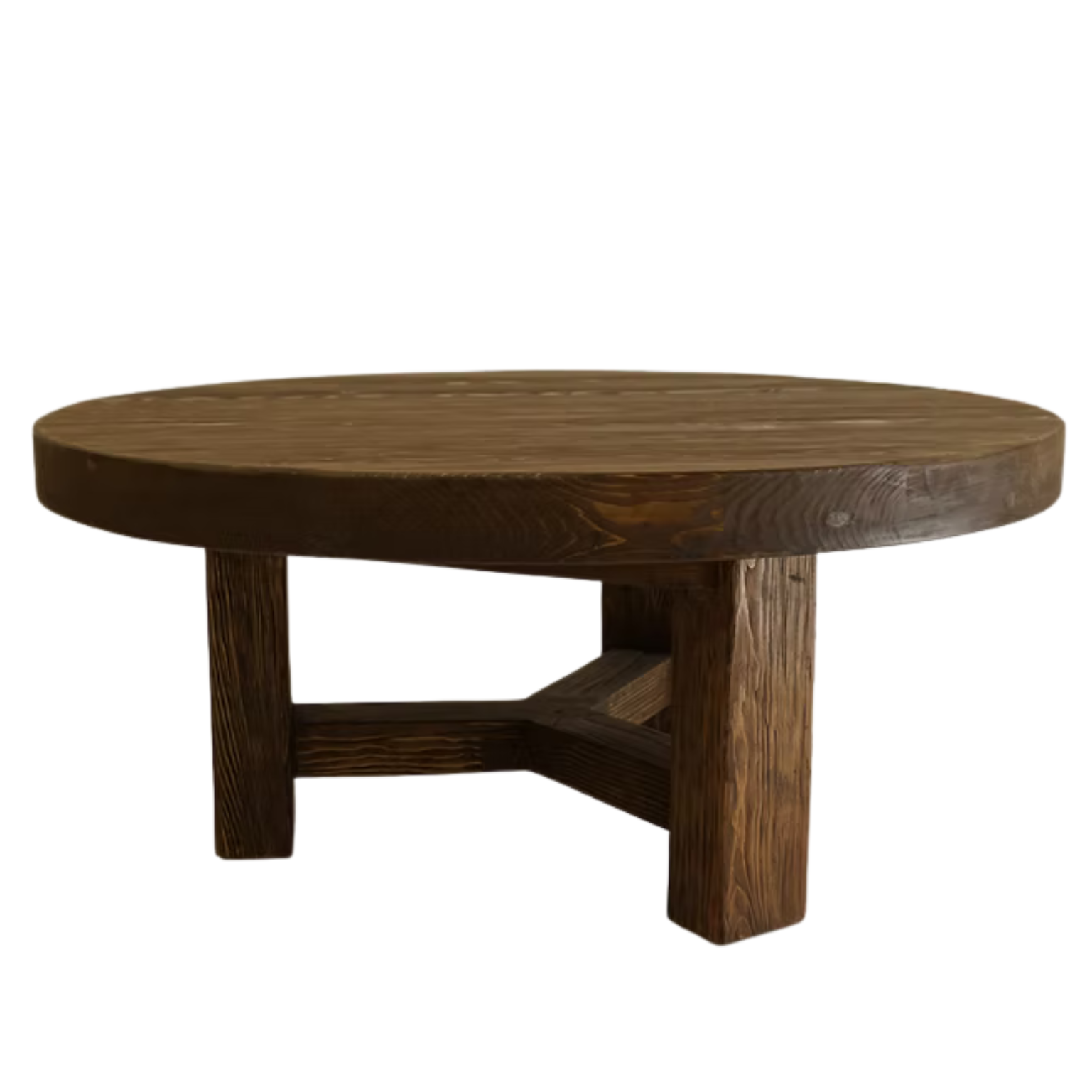 Lawrence Round Reclaimed Wood Coffee Table 4 - a - FURNITURE - Coffee Table - Round Hauer Market Aged Brown