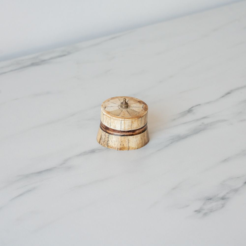 Antiqued Round Wood & Bone Trinket Box - Rug & Weave