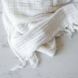 White Kantha Stitch Throw Blanket - Rug & Weave