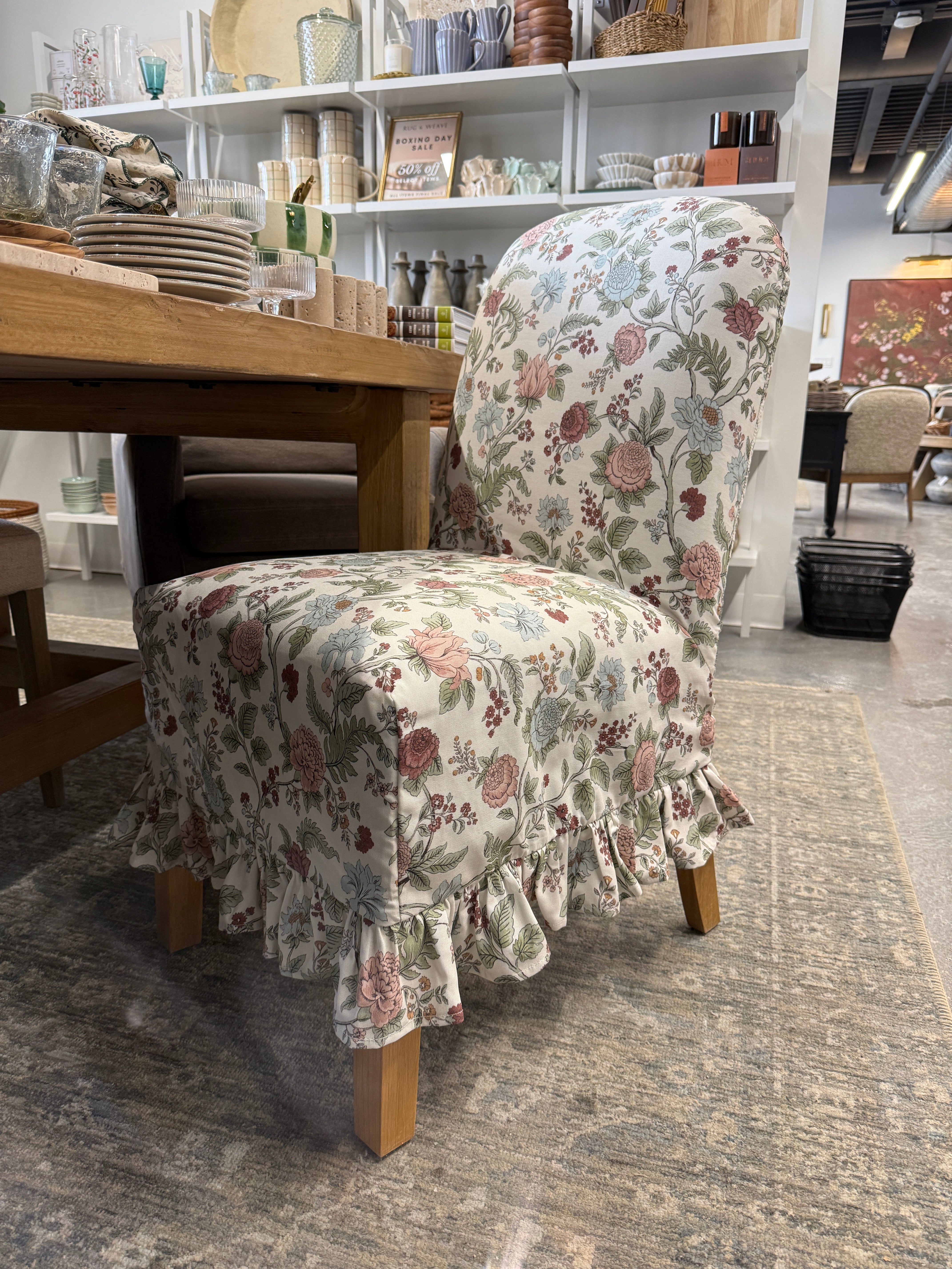 FLOOR MODEL - Briar Ruffle Slipcover Dining Chair - Melinda Floral Mauve FURNITURE - floor model Skyline Furniture