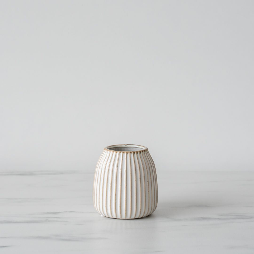 Small Whitewashed Ridged Vase