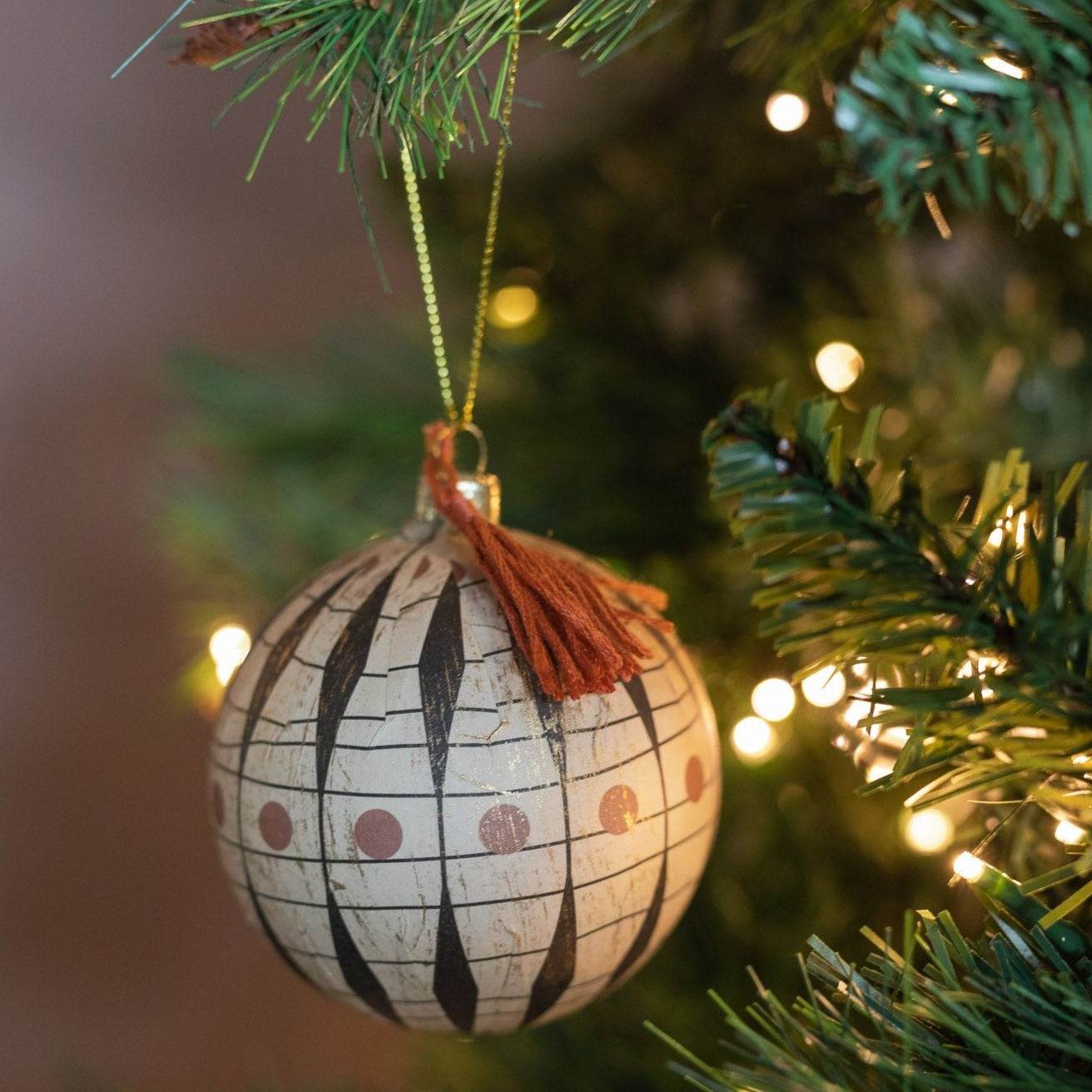 Round Paper Mache Ornament with Tassel - Rug & Weave