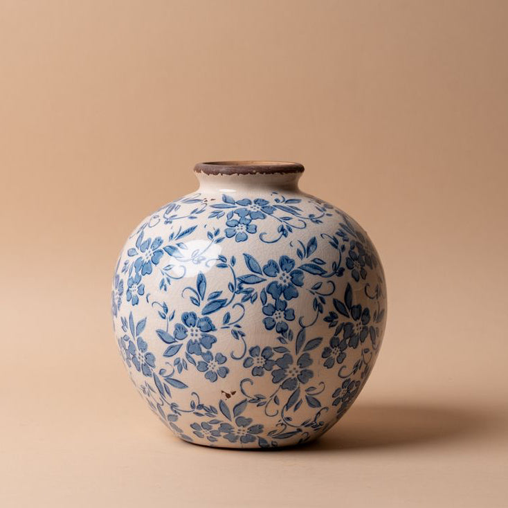 Blue Floral Terracotta Vase vase Creative Co-op (DYA)