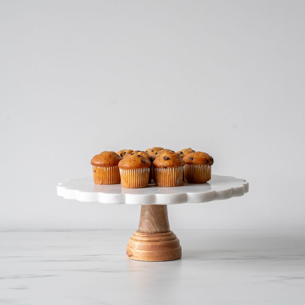 Marble Cake Stand with Scalloped Edge