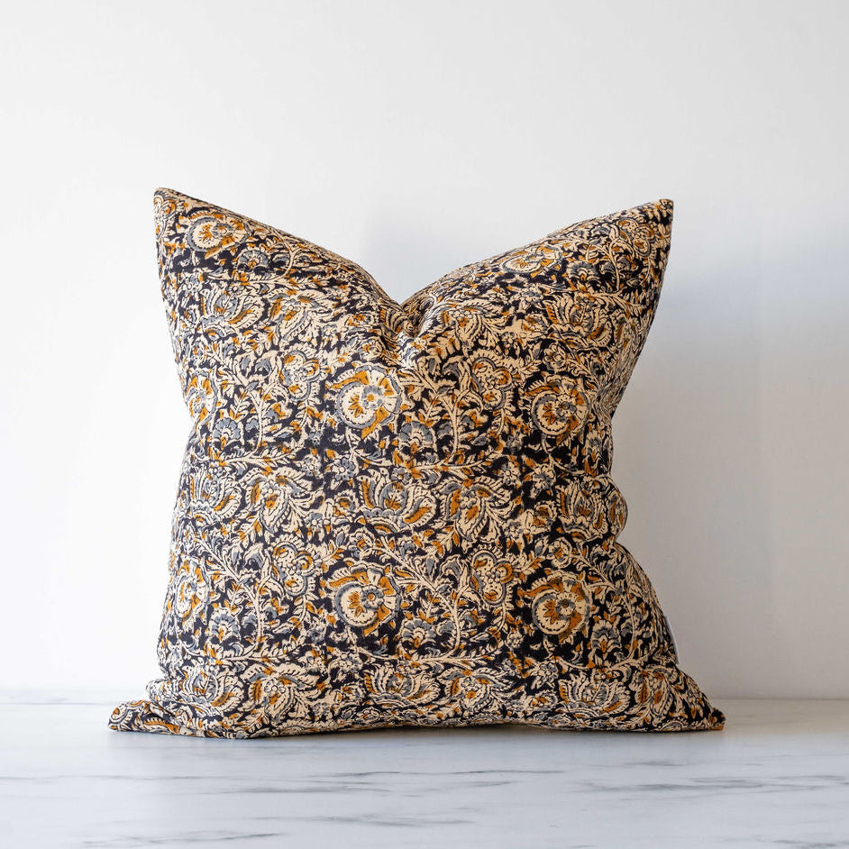 Aja Floral Pillow Cover 00-1 - PILLOWS - block print - neutral Rug & Weave Pillows