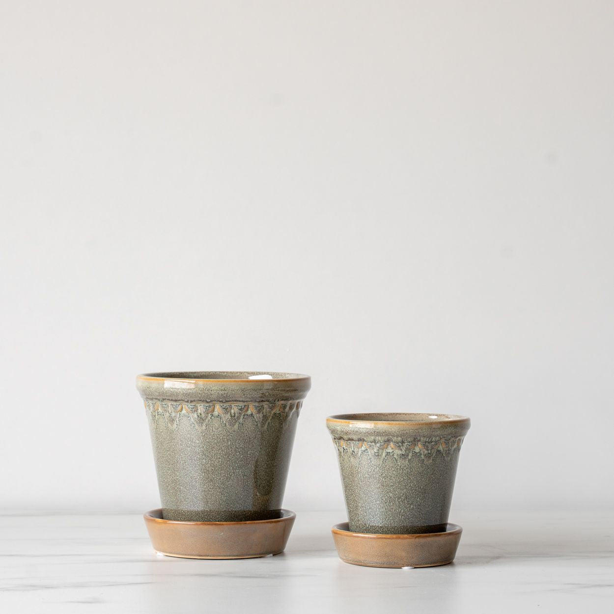 Green Ceramic Planter Pot with Saucer
