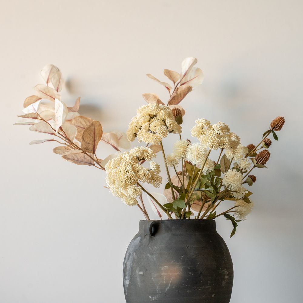 Faux Cream Pom Pom Spray faux stem Indaba