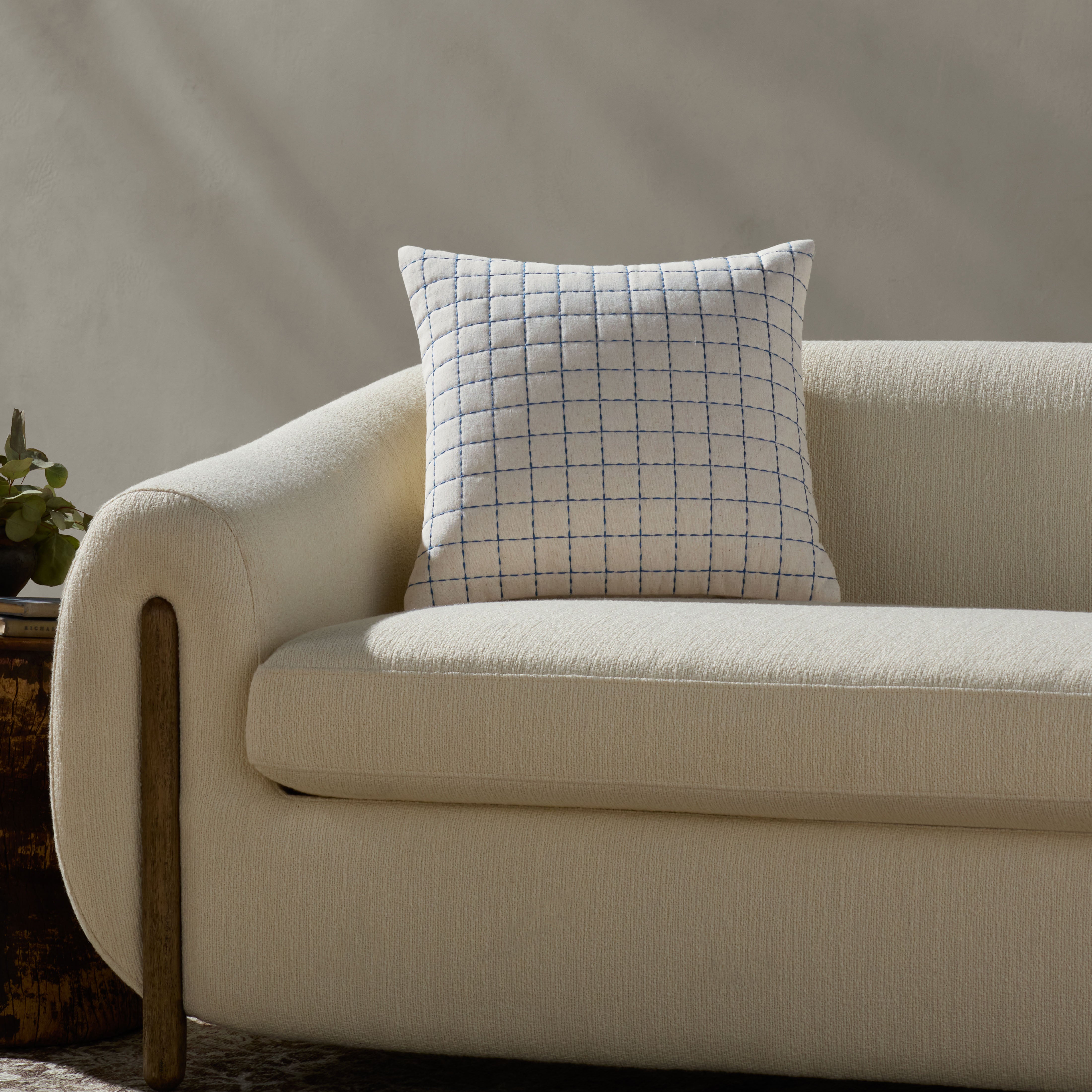 Magnolia Home by Joanna Gaines x Loloi Hattie Natural / Blue Pillow Throw Pillows Loloi