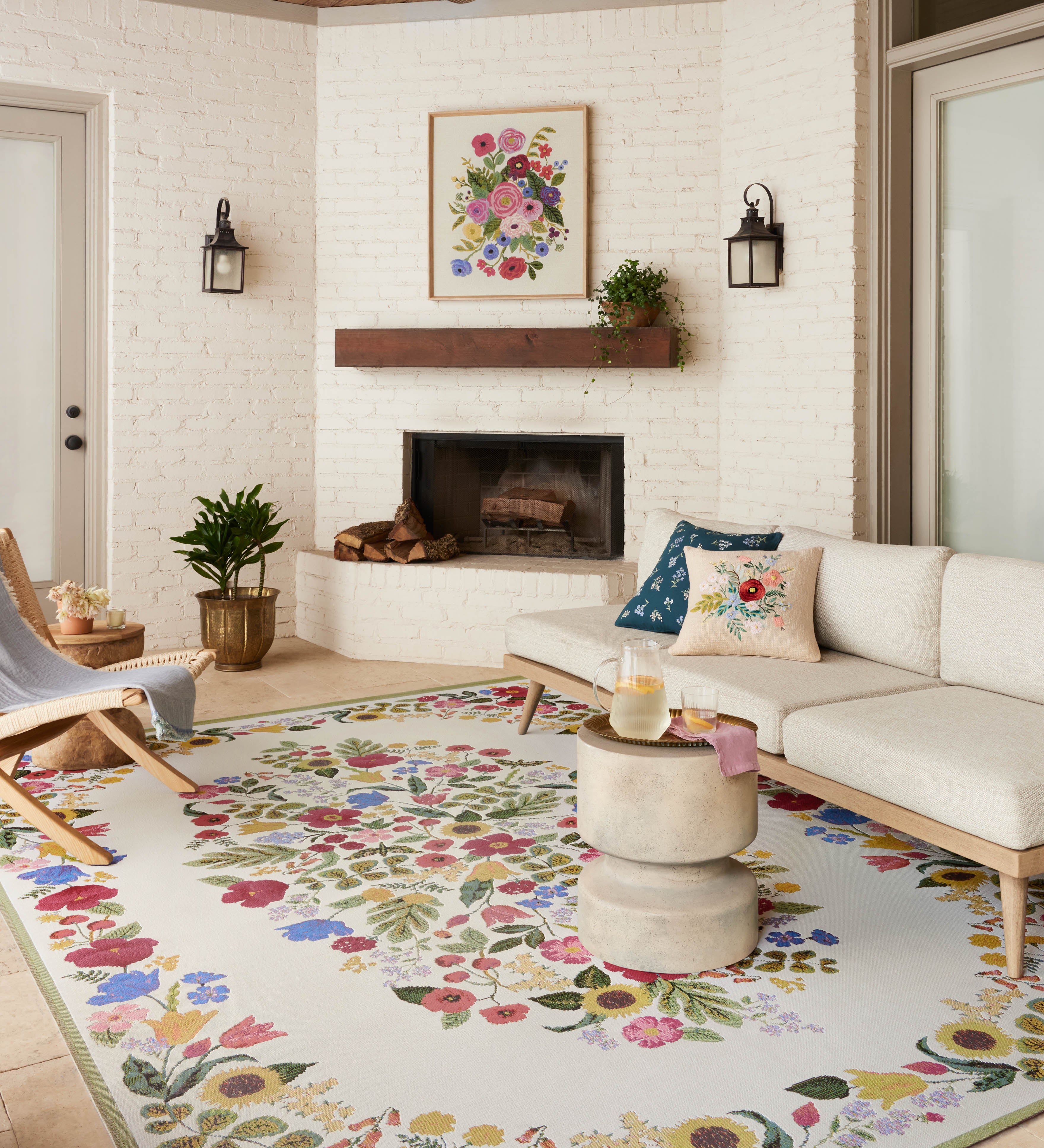 Rifle Paper Co. x Loloi Perennial Blossom Cream Rug 5-Rugs - indoor/outdoor Loloi