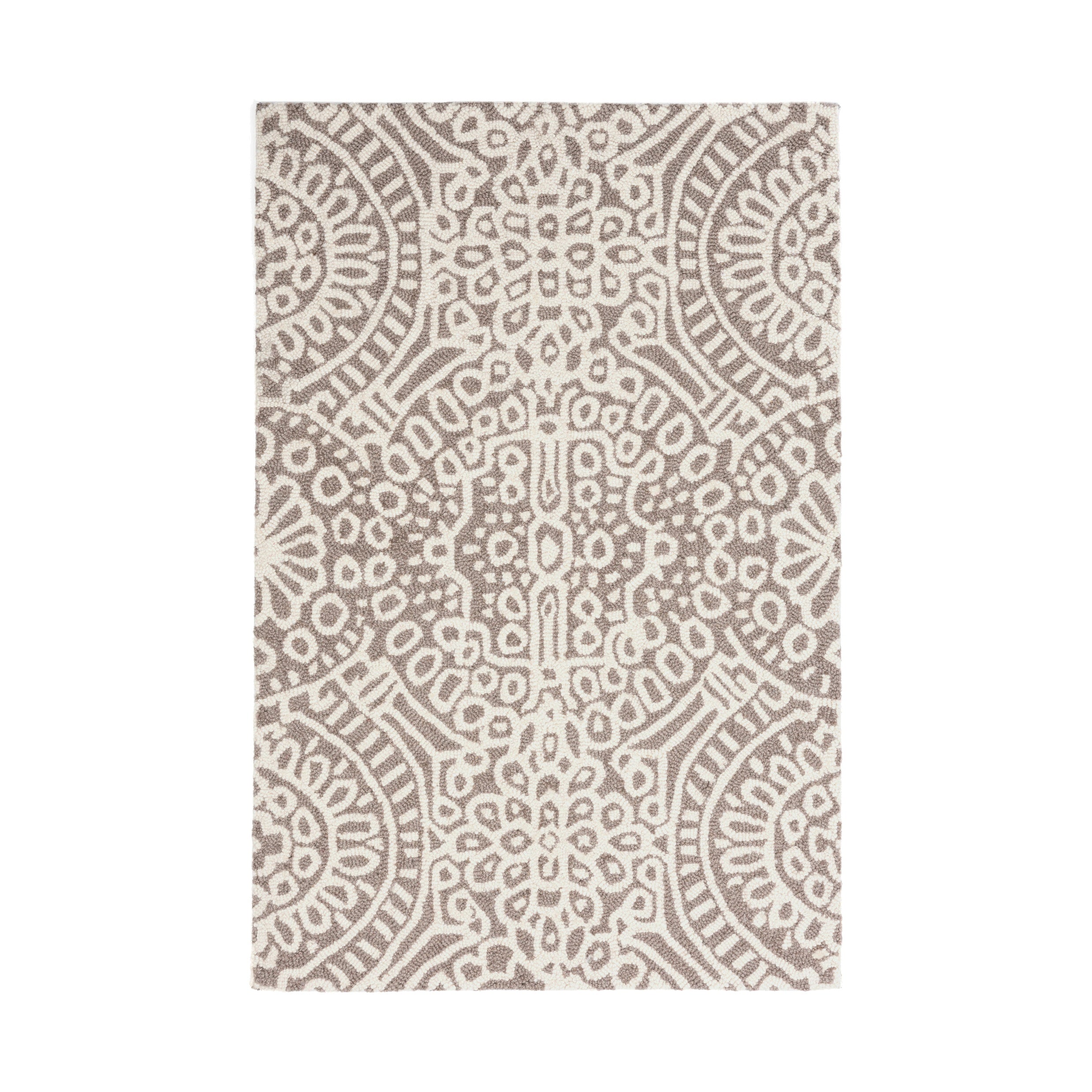 Temple Hand Micro Hooked Wool Rug, Taupe 2' x 3'
