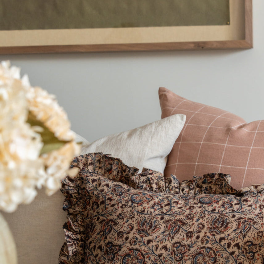 Layla Floral Ruffle Pillow Cover 2 - PILLOWS - Block print - warm Rug & Weave Pillows