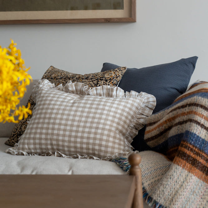 Gingham Ruffle Pillow Cover 1 - PILLOWS - Linen - neutral Rug & Weave Pillows